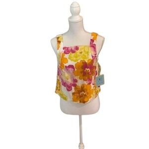 CeCe Floral Pink & Yellow Sleeveless Blouse NWT Size XS